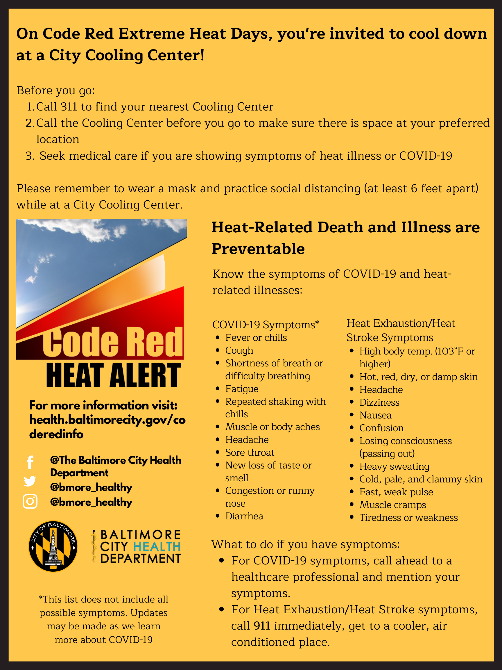 Code Red Extreme Heat Baltimore City Health Department