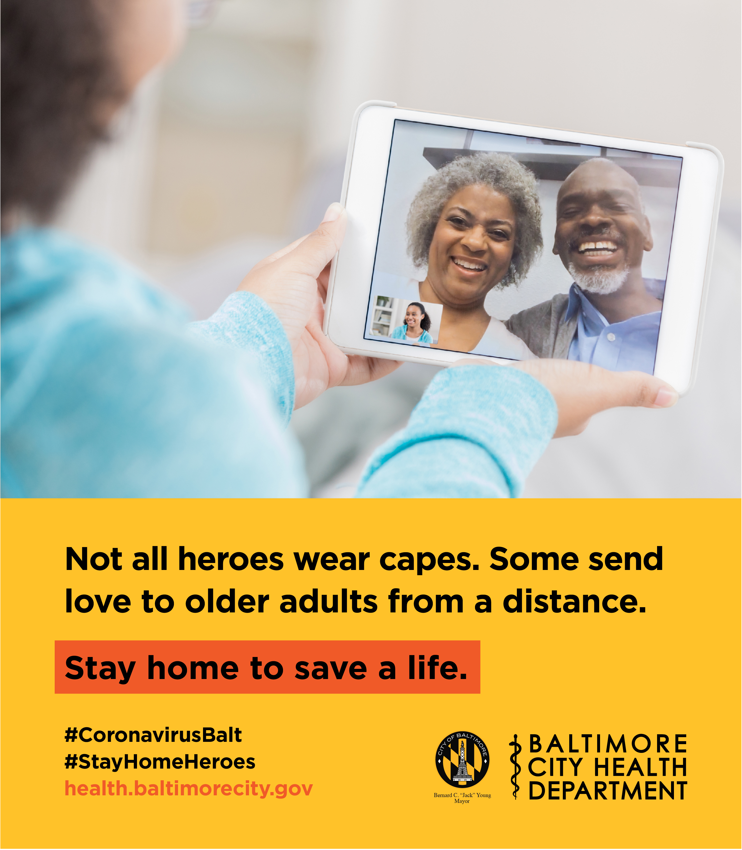 Not all heroes wear capes. Some send love to older adults from a distance. Stay home to save a life.