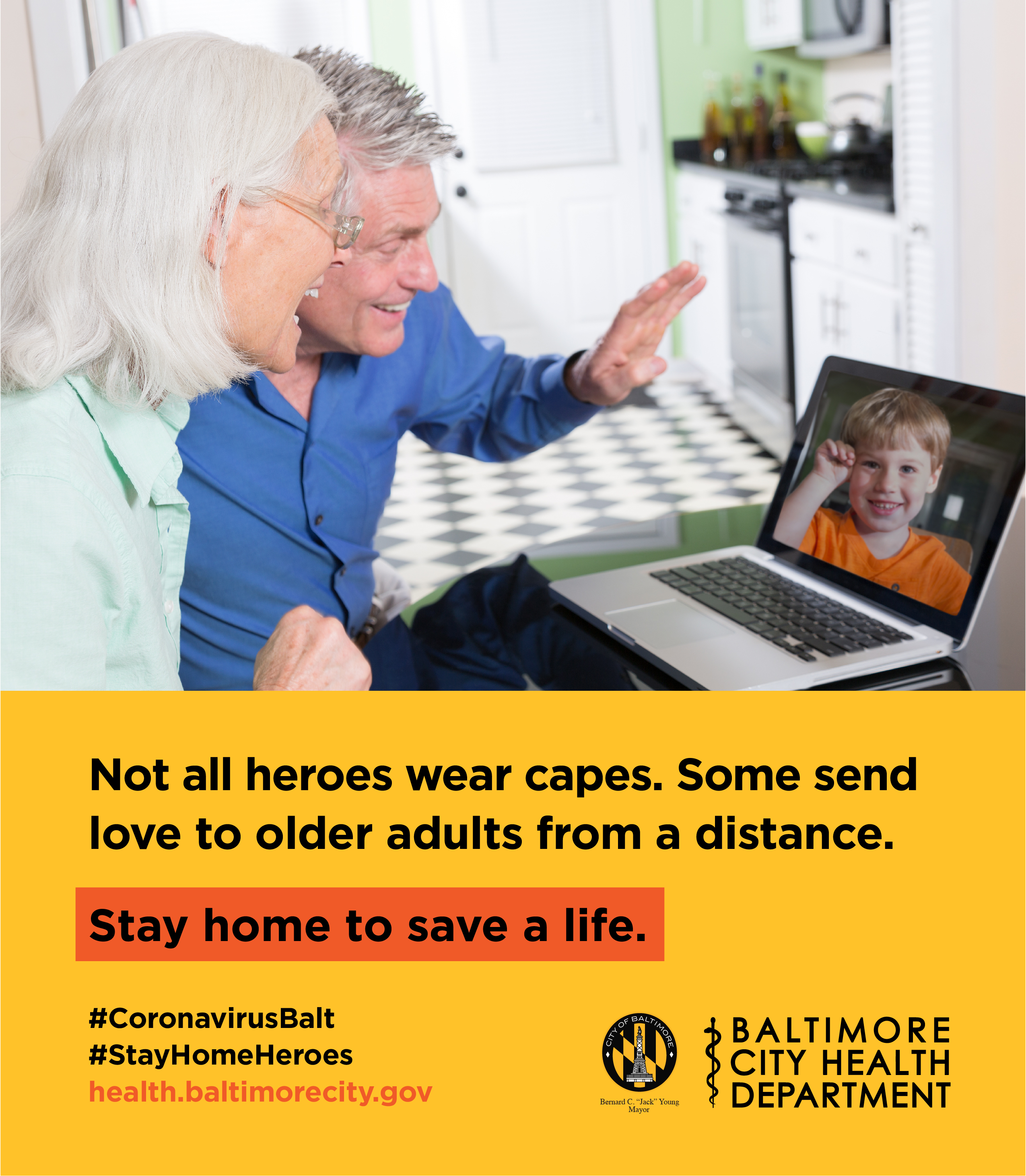 Not all heroes wear capes. Some send love to older adults from a distance. Stay home to save a life.